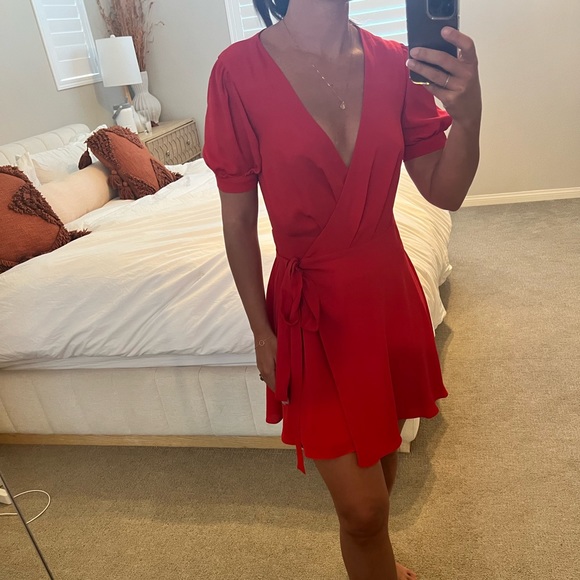 Fame and Partners Red Wrap mini dress, size 2 - Picture 2 of 4